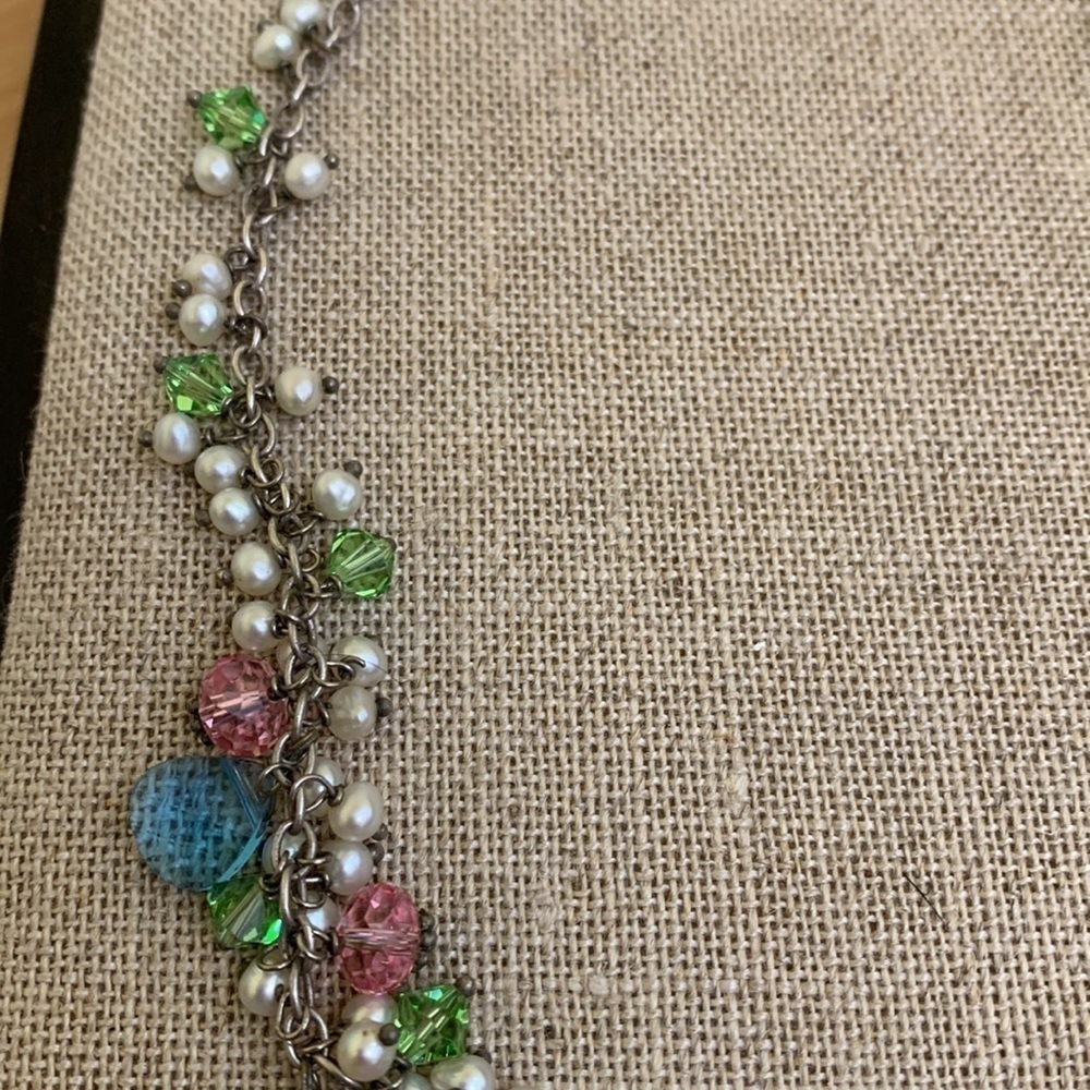 Silver Swarovski Faceted Crystal Faux Pearl Beaded 925 Statement Necklace - Picture 15 of 16